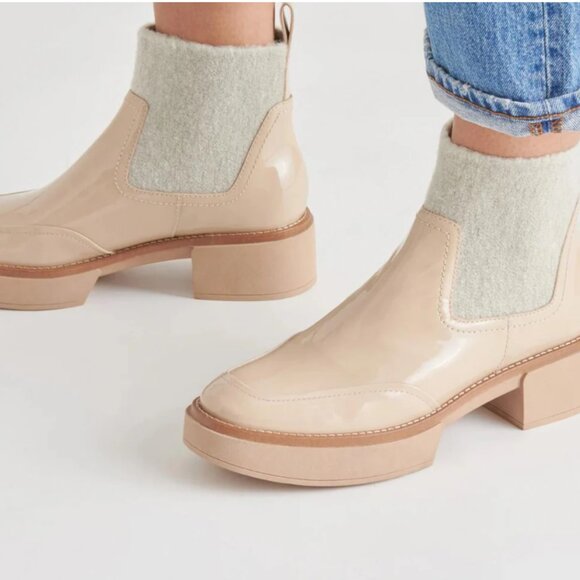 NEW DOLCE VITA Patent Leather Wide Saline H2o Booties in dune for women 925 3t2 - Picture 1 of 11